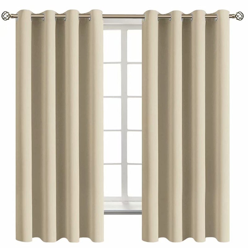 BGment Room Darkening Curtains 63 Inches Long - Grommet Thermal Insulated Drapes Window Treatment Curtains for Bedroom  2 Panels  52 x 63 Inch  Beige - Image 1