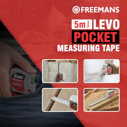 FREEMANS Levo Measuring Tape 5m x 16mm – Steel Blade with Built-in Spirit Level, Side Lock, ABS Shockproof Case, Belt Clip | Heavy Duty, Durable, Inch Tape Measure for DIY, Construction, Home Use - Image 3