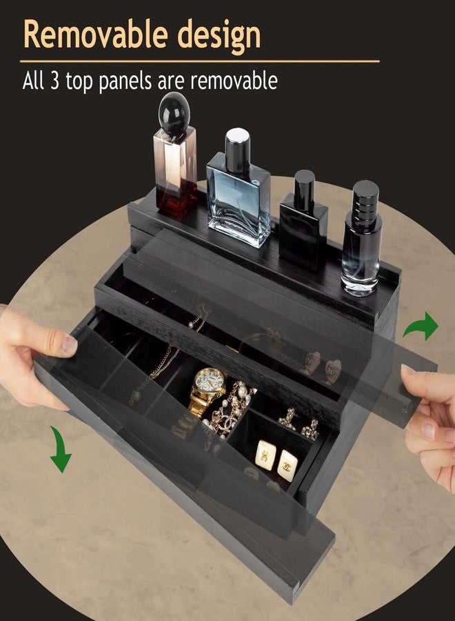 Cokritsm Wooden Cologne Organizer for Men Women, 3 Removable Tier Cologne Display Stand with Drawer Storage Organizer Tray for Bedroom, Display Stand Organiser Black - Image 3