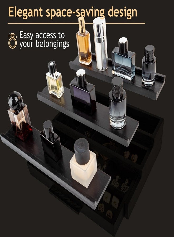 Cokritsm Wooden Cologne Organizer for Men Women, 3 Removable Tier Cologne Display Stand with Drawer Storage Organizer Tray for Bedroom, Display Stand Organiser Black - Image 4