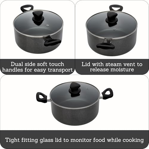 IMUSA USA IMU-91635 Nonstick Stock Pot with Glass Lid 4.8-Quart, Charcoal - Image 2