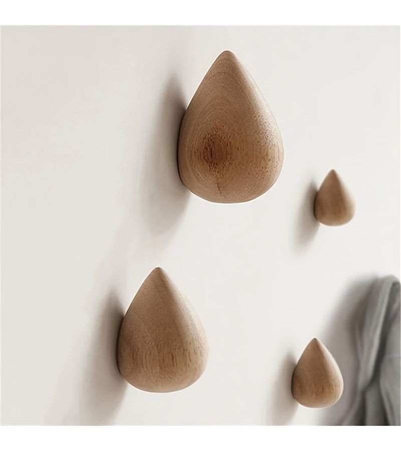 Set of 2pcs Teardrop Wooden Hooks Heavy Duty Wall Mount Adhesive Key Holder Rustic Farmhouse Entryway Closet Organization Space Saving Hanging Utility Decorative Towel Hat Bag Scarves - Image 4