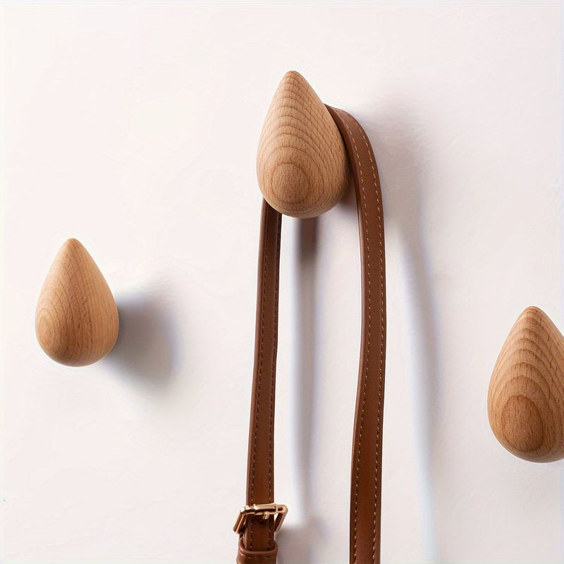 Set of 2pcs Teardrop Wooden Hooks Heavy Duty Wall Mount Adhesive Key Holder Rustic Farmhouse Entryway Closet Organization Space Saving Hanging Utility Decorative Towel Hat Bag Scarves - Image 1