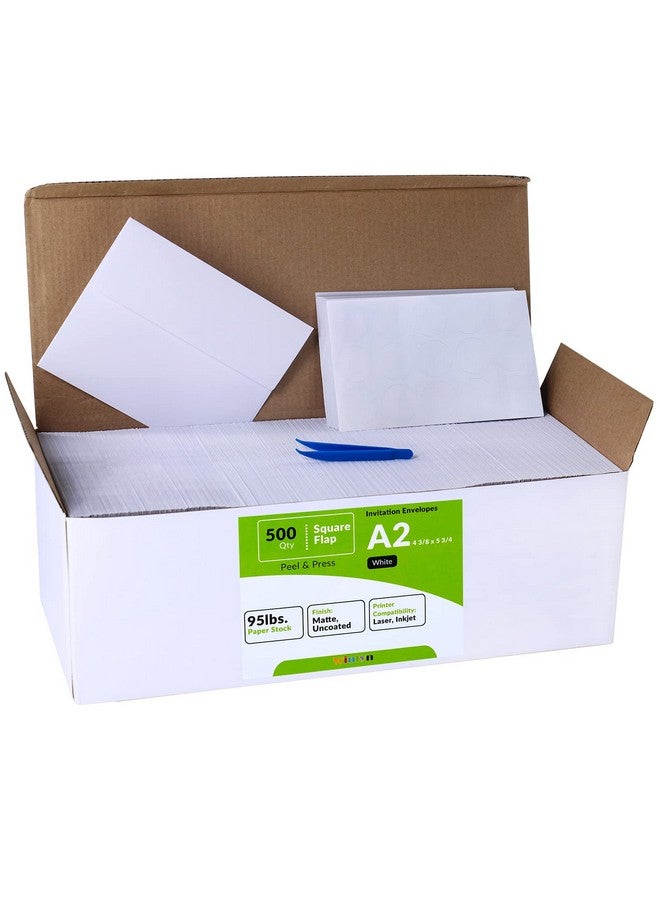 Winlyn 500 قطعة من أظرف الدعوات A2 بالجملة باللون الأبيض ذاتية اللصق 4 3/8 × 5 3/4 بأظرف بزاوية مربعة أظرف رد RSVP 95Lb. للإعلانات البريدية 4X5 بطاقات تهنئة صور بطاقات مطوية 1/4 - Image 2