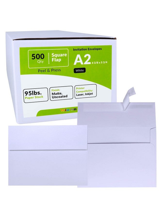 Winlyn 500 قطعة من أظرف الدعوات A2 بالجملة باللون الأبيض ذاتية اللصق 4 3/8 × 5 3/4 بأظرف بزاوية مربعة أظرف رد RSVP 95Lb. للإعلانات البريدية 4X5 بطاقات تهنئة صور بطاقات مطوية 1/4 - Image 3