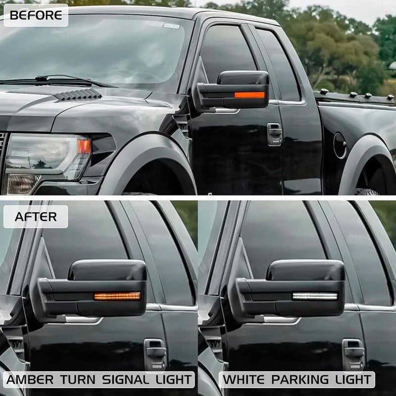 FetonAuto Sequential Switchback Side Mirror Turn Signal Lights for 2009-2014 Ford F150 and Raptor SVT, Smoked Lens LED Marker Lights - Image 4