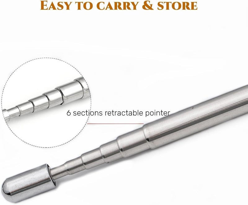 Teachers Pointer, 3 Piece Extendable Metal Teaching Pointer with Six Segment Telescopic Rod, Handheld Presentation Aid for Classroom Instruction and Conference Room Use - Image 3