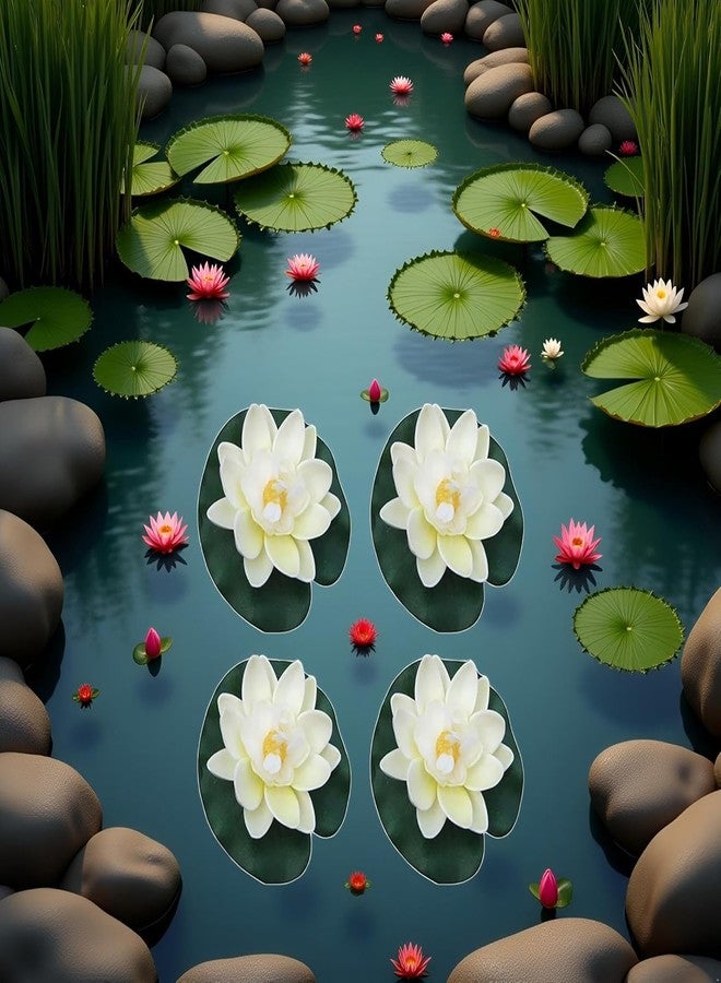 Dwuww 4 Pcs Artificial Floating Foam Lotus Flower with Water Lilys Pad Ornanments,Lifelikes Fake Lotus Flowers for Patio Pond Pool Fish Tank Aquarium Home Garden Special Decoration Outdoor Décor - Image 5