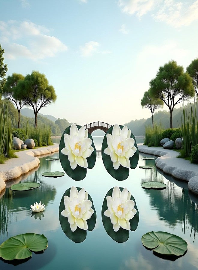 Dwuww 4 Pcs Artificial Floating Foam Lotus Flower with Water Lilys Pad Ornanments,Lifelikes Fake Lotus Flowers for Patio Pond Pool Fish Tank Aquarium Home Garden Special Decoration Outdoor Décor - Image 2