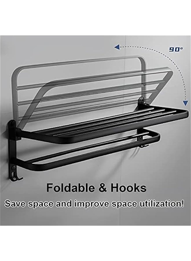 MIXDE Towel Racks, Dual Folding Towel Rack, Bathroom Towel Rack Wall Mounted for More Stable Storage, Waterproof & Rustproof Space Aluminum, No Drilling Adhesive Shower Caddy Bathroom Organizer  - Image 3