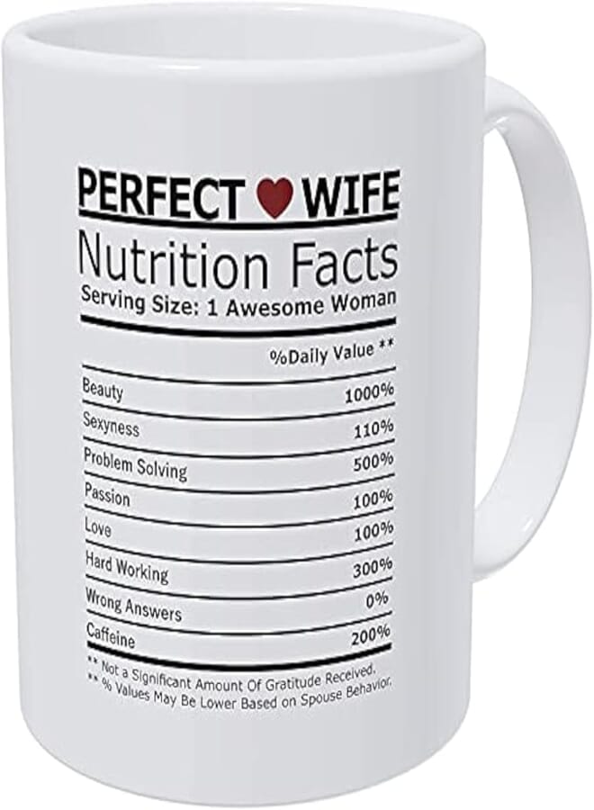 Willcallyou Romantic Heart Nutritional Facts Mug for Wife - Valentine's Day and From Husband - Funny 11 Ounces White Cup