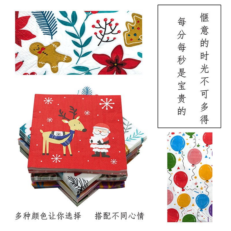 [] Christmas Printing Paper Napkin Christmas Printing Party Handkerchief Square Tissue - Image 2