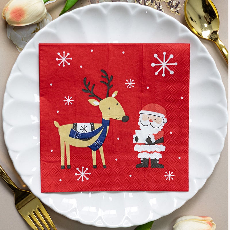[] Christmas Printing Paper Napkin Christmas Printing Party Handkerchief Square Tissue - Image 3