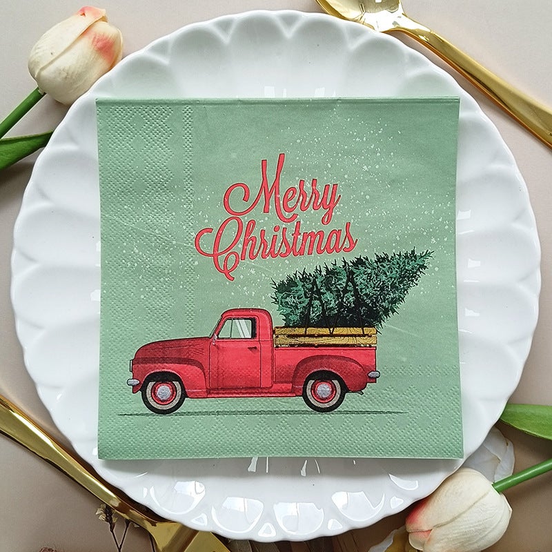 [] Christmas Printing Paper Napkin Christmas Printing Party Handkerchief Square Tissue - Image 5