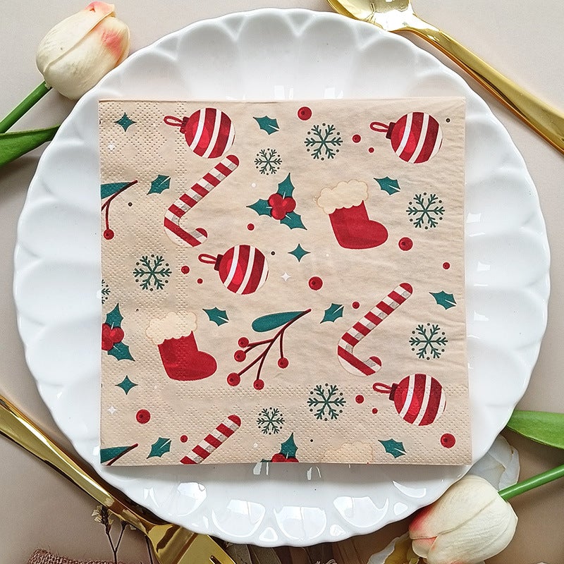 [] Christmas Printing Paper Napkin Christmas Printing Party Handkerchief Square Tissue - Image 4