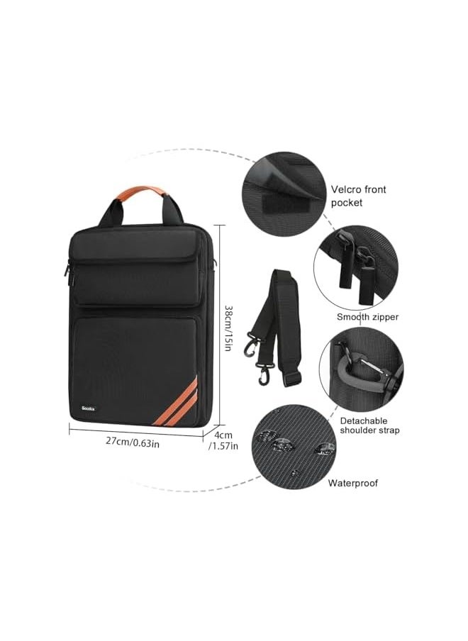Gocokia - 13-14.1 inch Waterproof Laptop Sleeve Messenger Bag, Laptop Case Briefcase Multi-Pocket Laptop Bag- Black - Image 1