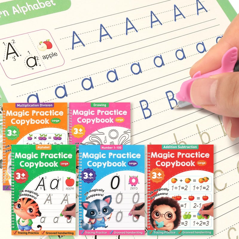 Helsort Large Magic Grooved Practice Copybook for Kids, Reusable Grooved Handwriting Workbook, Learn to Write Number Letter Tracing for Kids Ages 3-8 Kindergarten Preschool Calligraphy 10.2×7.3" - Image 1