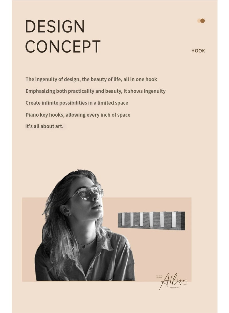 رف خطافات باب بلا حفر بقدرة تحمل قوية، تصميم مفاتيح البيانو بـ5 خطافات – لون الجوز - Image 5