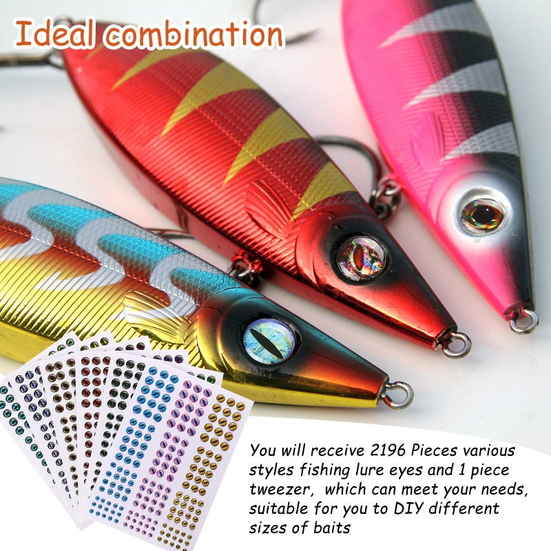 Skylety 2196 Pcs Fishing Lure Eyes 3D Artificial Eyes Stickers Assortment with 1 Piece Tweezer for Fishing Baits DIY Accessory, 3/4/ 5/6 mm - Image 4