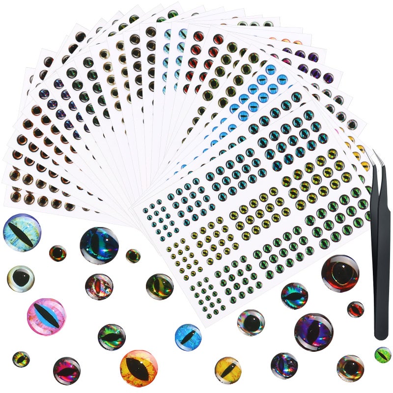 Skylety 2196 Pcs Fishing Lure Eyes 3D Artificial Eyes Stickers Assortment with 1 Piece Tweezer for Fishing Baits DIY Accessory, 3/4/ 5/6 mm - Image 1