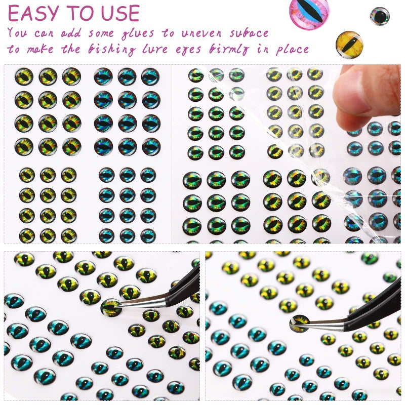 Skylety 2196 Pcs Fishing Lure Eyes 3D Artificial Eyes Stickers Assortment with 1 Piece Tweezer for Fishing Baits DIY Accessory, 3/4/ 5/6 mm - Image 5