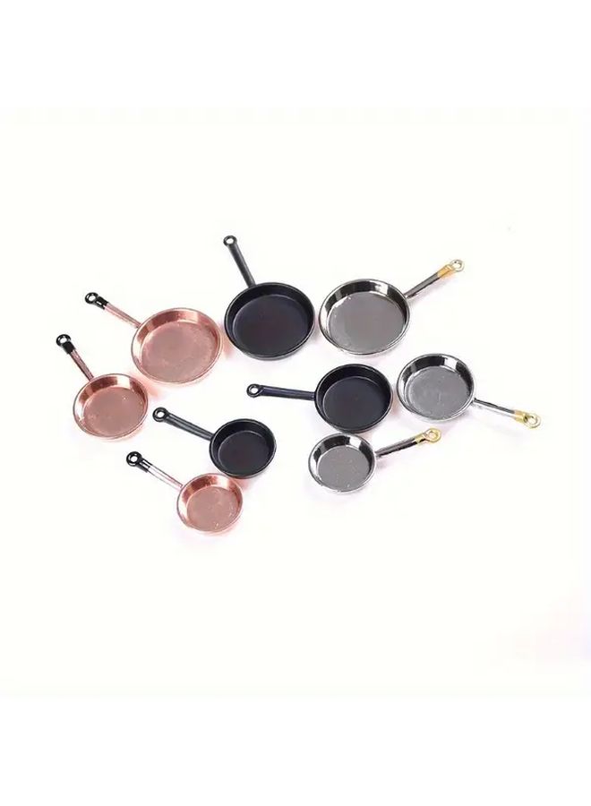Silvery Metal Dollhouse Frying Pans 3 Piece Set for Pretend Play Kitchen - Image 4