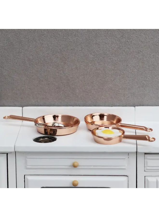 Silvery Metal Dollhouse Frying Pans 3 Piece Set for Pretend Play Kitchen - Image 3
