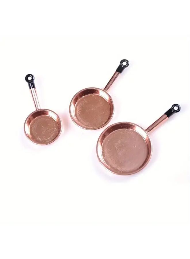 Silvery Metal Dollhouse Frying Pans 3 Piece Set for Pretend Play Kitchen - Image 5