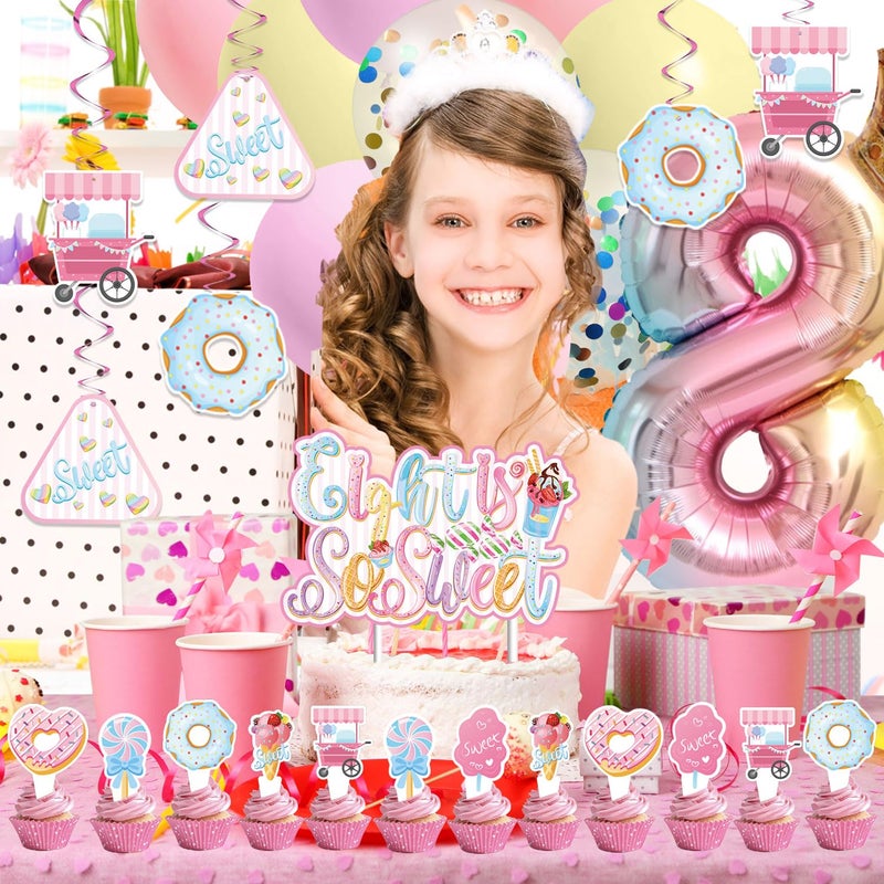 JUYRLE Sweet Sassy And Eight Birthday Decorations- 8th Birthday Decorations For Girls With Donut Banner Sweet Cake Topper 8th Foil Balloon For 8th Donut Themed Party Decor Sweet Eight Party Supplies - Image 5