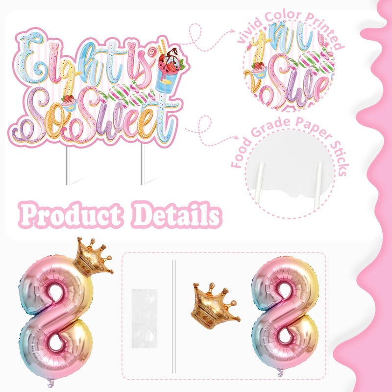 JUYRLE Sweet Sassy And Eight Birthday Decorations- 8th Birthday Decorations For Girls With Donut Banner Sweet Cake Topper 8th Foil Balloon For 8th Donut Themed Party Decor Sweet Eight Party Supplies - Image 4