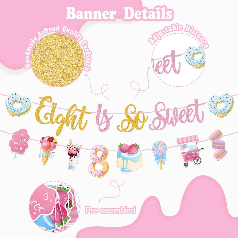 JUYRLE Sweet Sassy And Eight Birthday Decorations- 8th Birthday Decorations For Girls With Donut Banner Sweet Cake Topper 8th Foil Balloon For 8th Donut Themed Party Decor Sweet Eight Party Supplies - Image 2