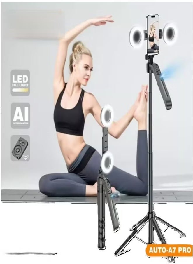 PLOKAMA AI Intelligent 360° Auto Face Tracking Tripod with Light & Remote | Extendable Selfie Stick with Stand | Phone Holder for TikTok, Vlog, Travel, Video, Live Streaming, GoPro Compatible