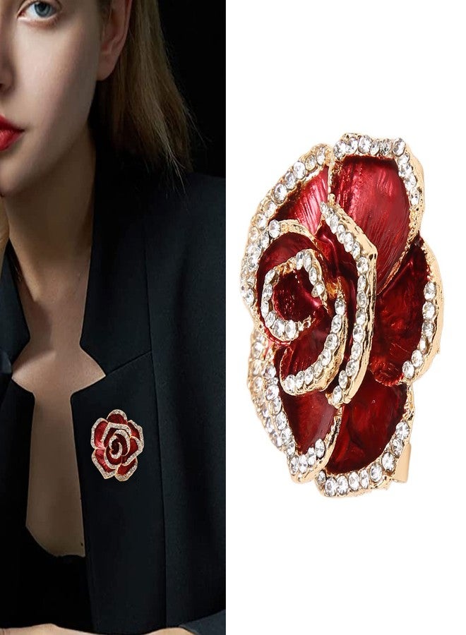 Betued Women Flower Brooch Pin Petal Burgundy Wedding Exquisite Retro Alloy Rhinestone Petal Brooch Pin Party Elegant Exquisite Art Brooch for Women Brooch Simple Pin - Image 2