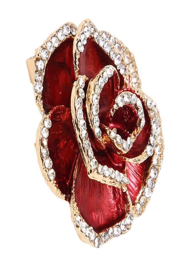 Betued Women Flower Brooch Pin Petal Burgundy Wedding Exquisite Retro Alloy Rhinestone Petal Brooch Pin Party Elegant Exquisite Art Brooch for Women Brooch Simple Pin - Image 3