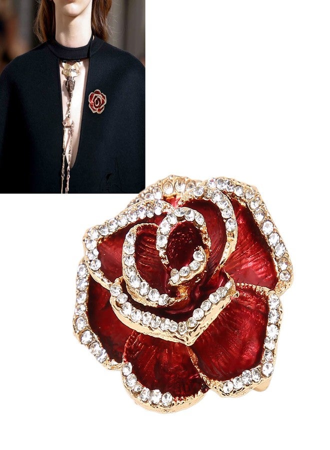 Betued Women Flower Brooch Pin Petal Burgundy Wedding Exquisite Retro Alloy Rhinestone Petal Brooch Pin Party Elegant Exquisite Art Brooch for Women Brooch Simple Pin - Image 4