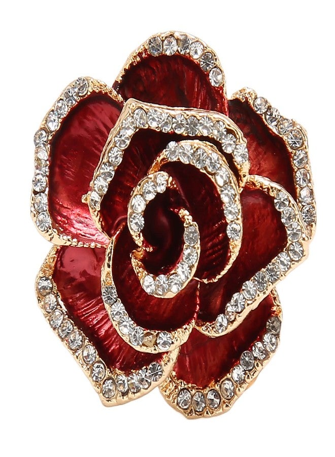 Betued Women Flower Brooch Pin Petal Burgundy Wedding Exquisite Retro Alloy Rhinestone Petal Brooch Pin Party Elegant Exquisite Art Brooch for Women Brooch Simple Pin - Image 1