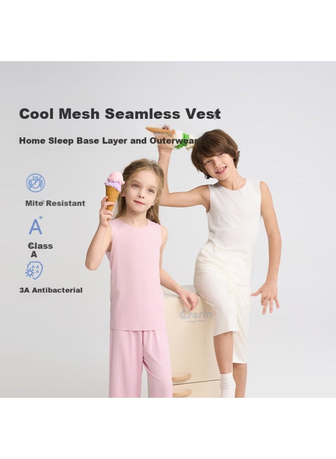 Aimer Kids Sleeveless Mesh Tank Tops 2-pack For Boys And Girls Summer Breathable Wide Shoulder Shirts Sky Blue + Warm White Size 100 - Image 1