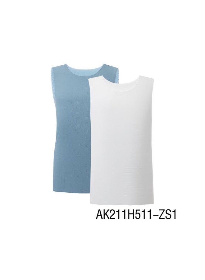 Aimer Kids Sleeveless Mesh Tank Tops 2-pack For Boys And Girls Summer Breathable Wide Shoulder Shirts Sky Blue + Warm White Size 100 - Image 3