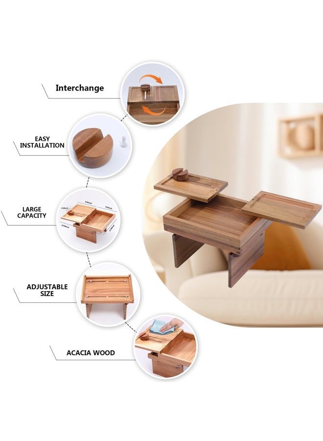 Thoueyren Acacia Wood Sofa Arm Tray, Adjustable Couch Armrest Table with 2 Rotatable Trays​ & a Storage Box | 360° Rotating Phone Holder for Drinks, Cups, Snacks, and Remote - Image 5