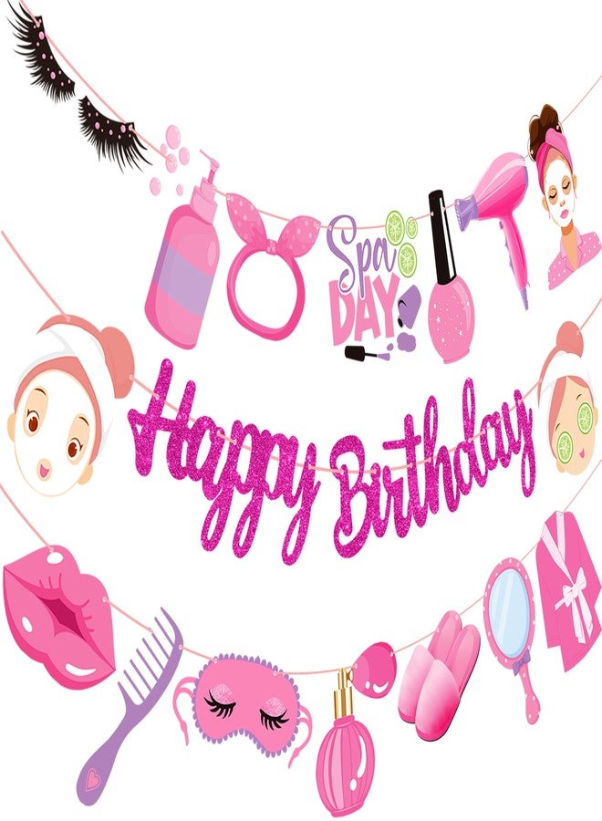 اوموني لافتات عيد ميلاد سعيد ليوم سبا، زينة حفلات بطابع سبا، 3 قطع من لافتات عيد ميلاد بطابع المكياج، ديكور حفلة أميرة سبا للبنات، لوازم حفلات المبيت، حفلات الزفاف، حفلات استقبال المولود - Image 2