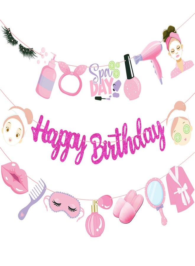 اوموني لافتات عيد ميلاد سعيد ليوم سبا، زينة حفلات بطابع سبا، 3 قطع من لافتات عيد ميلاد بطابع المكياج، ديكور حفلة أميرة سبا للبنات، لوازم حفلات المبيت، حفلات الزفاف، حفلات استقبال المولود - Image 1