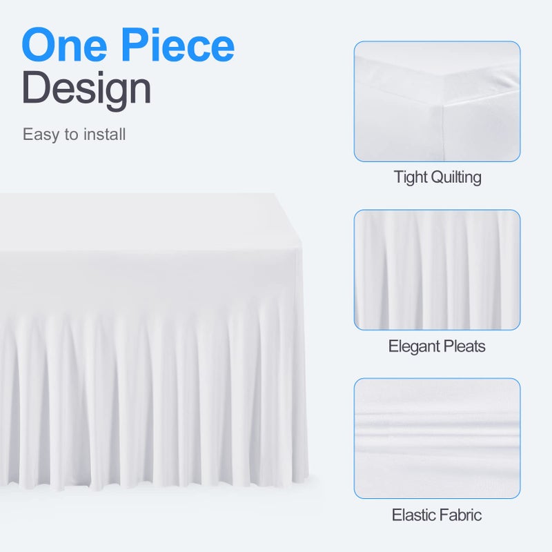 EMART EMART Rectangle Table Skirt for 6ft  White Spandex Tablecloth Wrinkle Resistant Cover for Banquet Wedding Birthday Party - Image 3