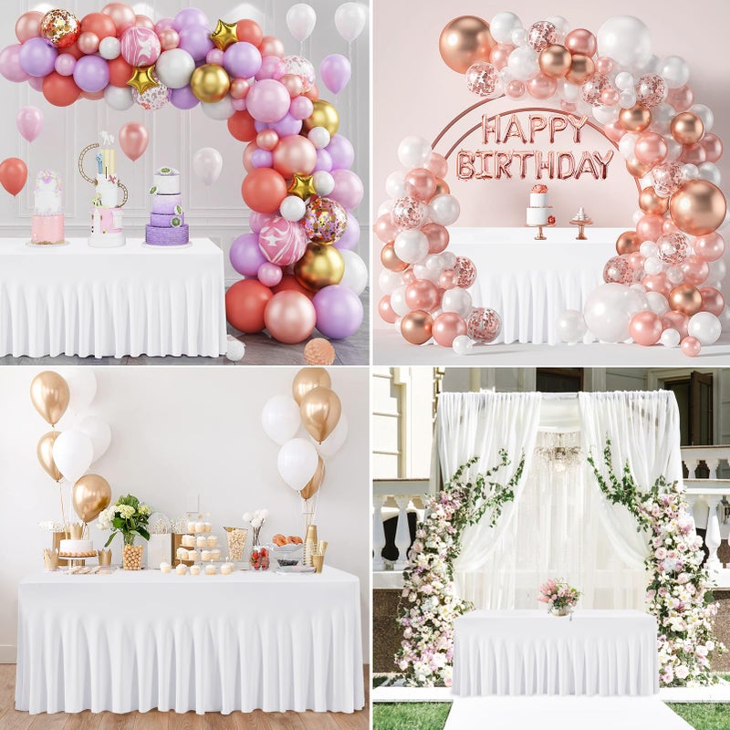 EMART EMART Rectangle Table Skirt for 6ft  White Spandex Tablecloth Wrinkle Resistant Cover for Banquet Wedding Birthday Party - Image 2