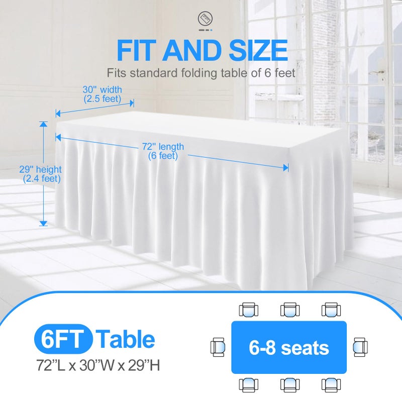 EMART EMART Rectangle Table Skirt for 6ft  White Spandex Tablecloth Wrinkle Resistant Cover for Banquet Wedding Birthday Party - Image 4