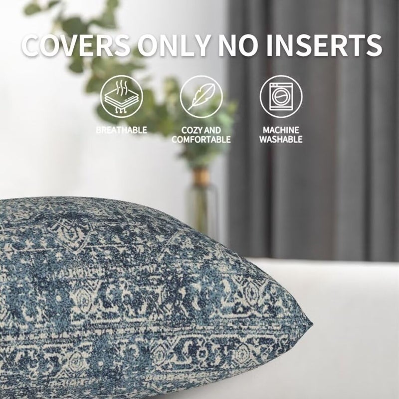 Sunshineyan Navy Blue Boho Pillow Covers 24x24 Set of 2  Carpet Pattern Outdoor Decorative Throw Pillows Ethnic Rustic Farmhouse Cushion Cases Linen Gifts for Couch Sofa Decor - Image 5