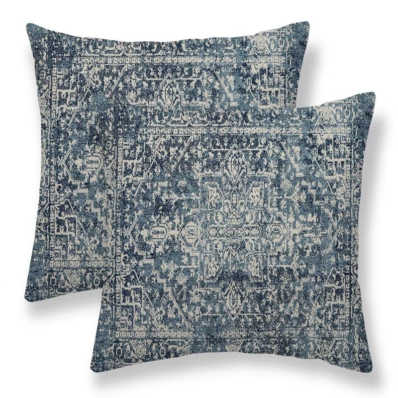 Sunshineyan Navy Blue Boho Pillow Covers 24x24 Set of 2  Carpet Pattern Outdoor Decorative Throw Pillows Ethnic Rustic Farmhouse Cushion Cases Linen Gifts for Couch Sofa Decor - Image 1