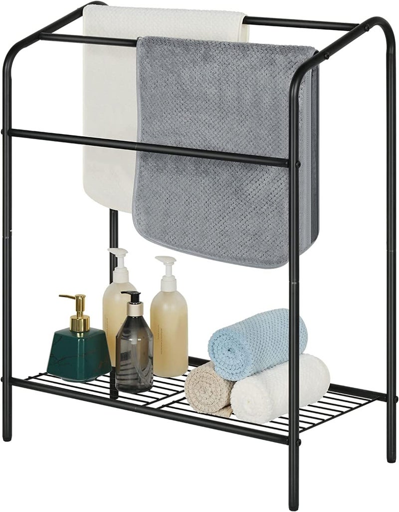 Indian Decor 51296 Freestanding Towel Rack Towel Stand for Bathroom Floor 3 Tier Towel Rack Stand Free Standing Towel Bar Towel Holder Stand with Shelf Black  - Image 1