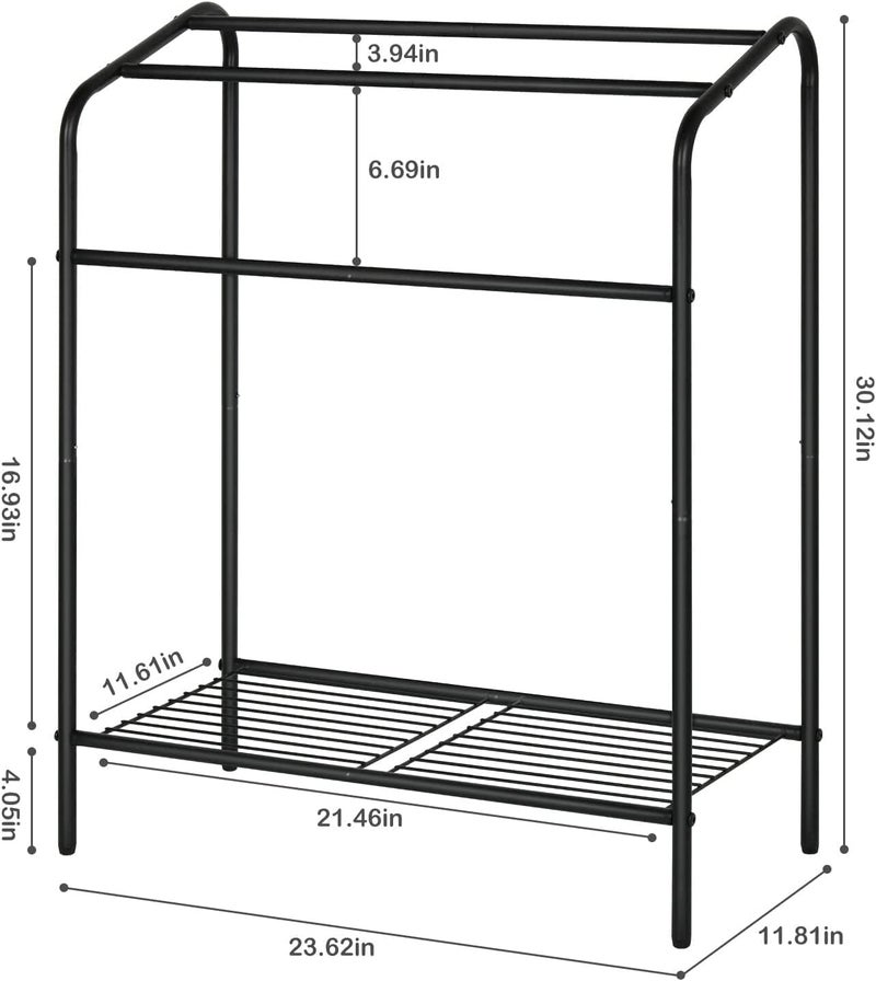 Indian Decor 51296 Freestanding Towel Rack Towel Stand for Bathroom Floor 3 Tier Towel Rack Stand Free Standing Towel Bar Towel Holder Stand with Shelf Black  - Image 5