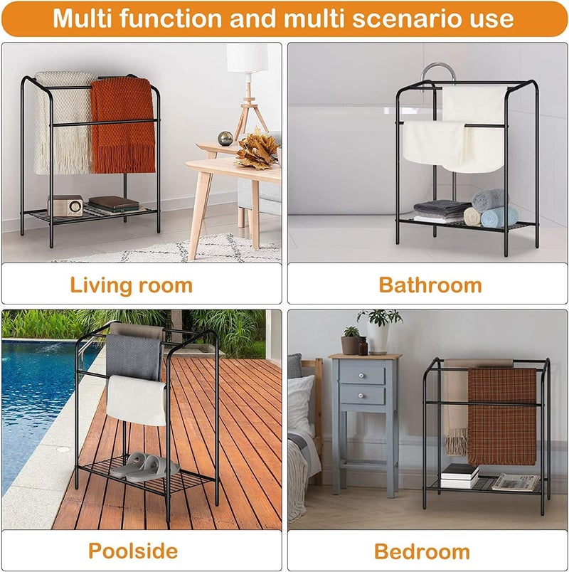 Indian Decor 51296 Freestanding Towel Rack Towel Stand for Bathroom Floor 3 Tier Towel Rack Stand Free Standing Towel Bar Towel Holder Stand with Shelf Black  - Image 4