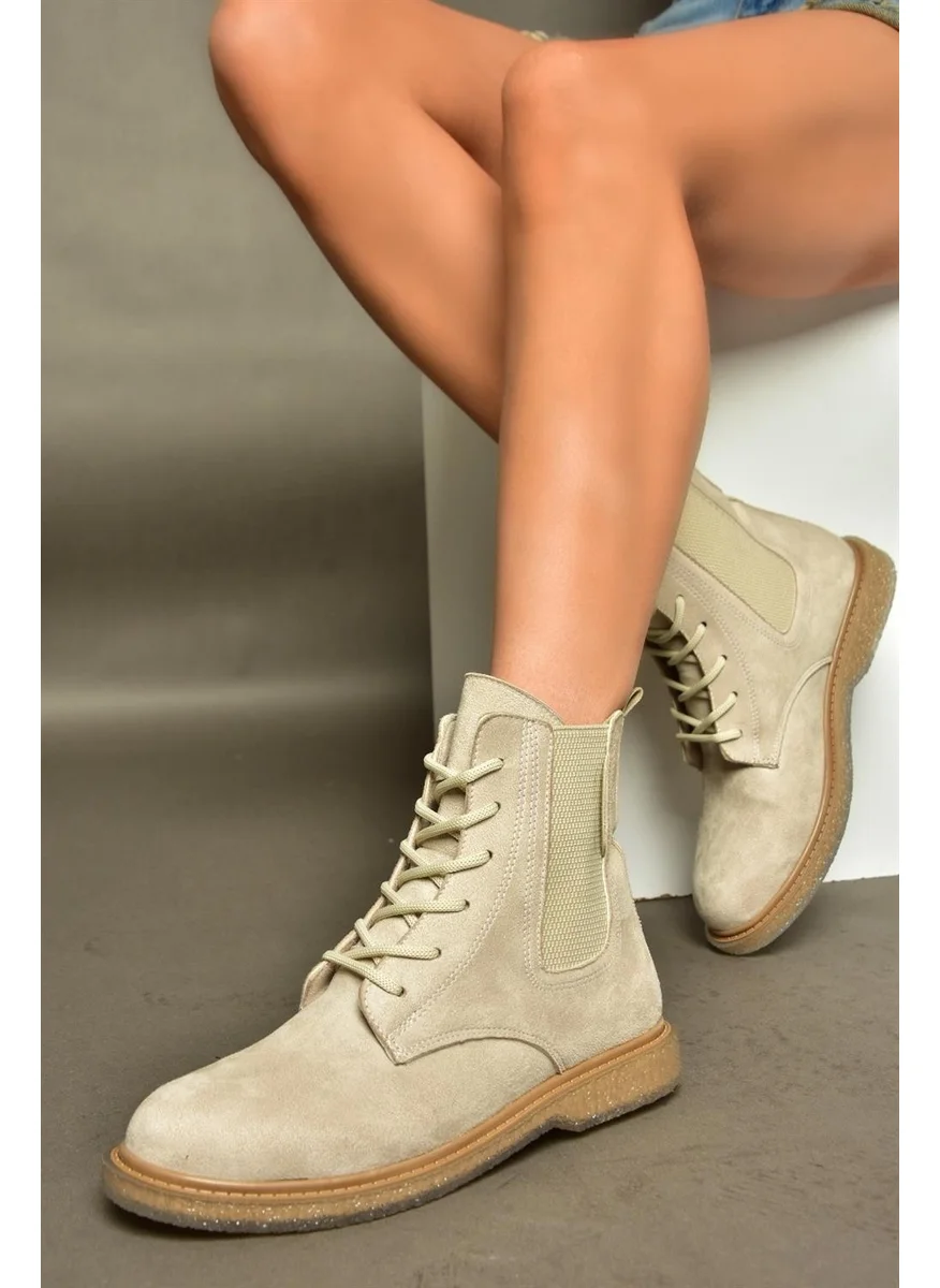 Fox Shoes R374961902 Beige Suede Classic Women's Boots with Elastic Sides